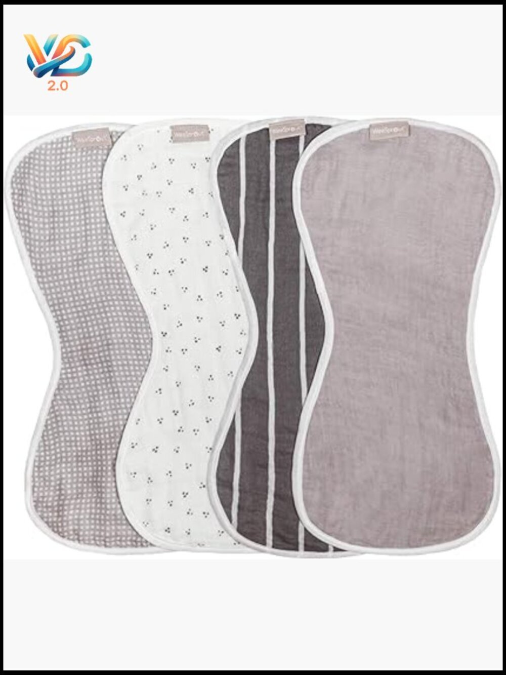 Organic Cotton Burp Cloths Ultra-Absorbent Set of 4 Convert to Bib